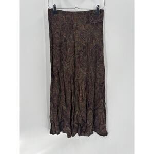 First Option Vintage Skirt Womens Medium Brown Paisley Floral Slit Midi 80s 90s
